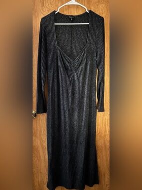 Torrid - Jersey Ribbed Long Sleeve V-Neck Knit Dress - Dark Charcoal